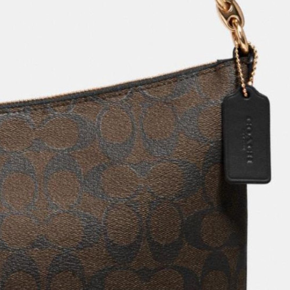 Coach Brown/Black Monogram Skylar Canvas Hobo Bag 👜 - Picture 3 of 6